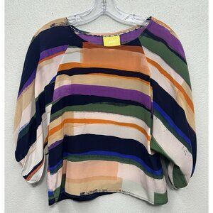 Anthropologie Maeve Silk Kimono Sleeve Multicolor Blouse XS Striped Crop Casual